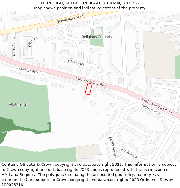 FERNLEIGH, SHERBURN ROAD, DURHAM, DH1 2JW: Location map and indicative extent of plot