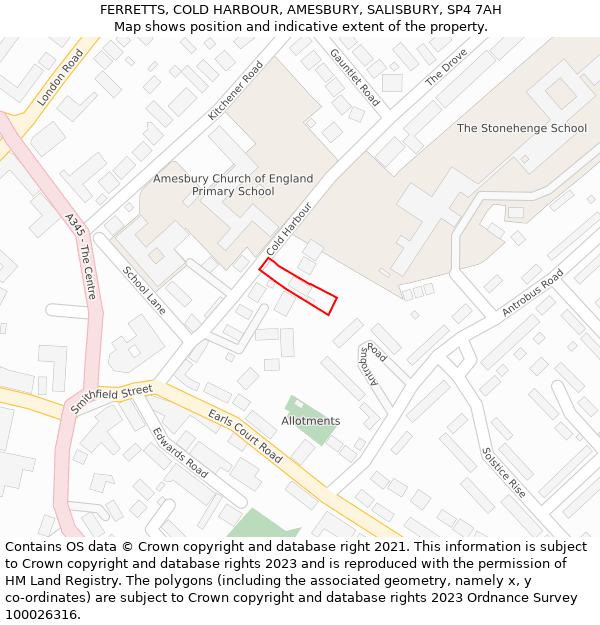 FERRETTS, COLD HARBOUR, AMESBURY, SALISBURY, SP4 7AH: Location map and indicative extent of plot