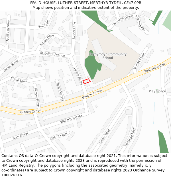 FFALD HOUSE, LUTHER STREET, MERTHYR TYDFIL, CF47 0PB: Location map and indicative extent of plot