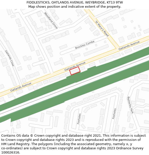 FIDDLESTICKS, OATLANDS AVENUE, WEYBRIDGE, KT13 9TW: Location map and indicative extent of plot