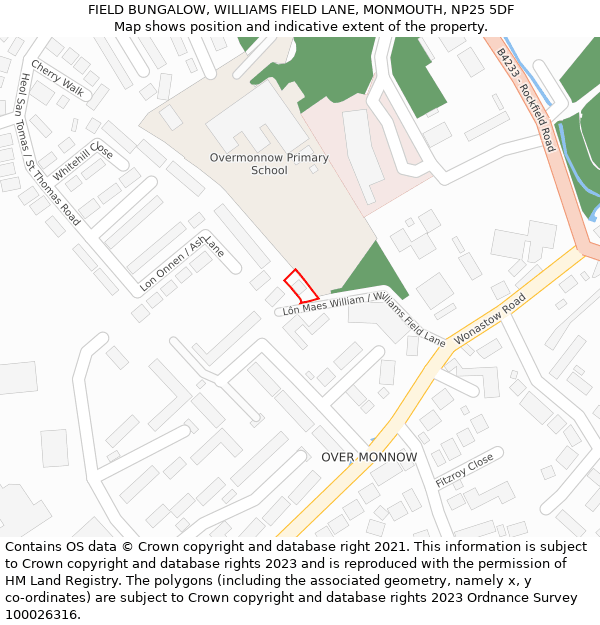 FIELD BUNGALOW, WILLIAMS FIELD LANE, MONMOUTH, NP25 5DF: Location map and indicative extent of plot