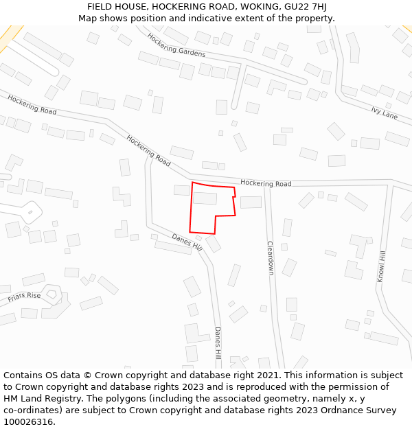 FIELD HOUSE, HOCKERING ROAD, WOKING, GU22 7HJ: Location map and indicative extent of plot