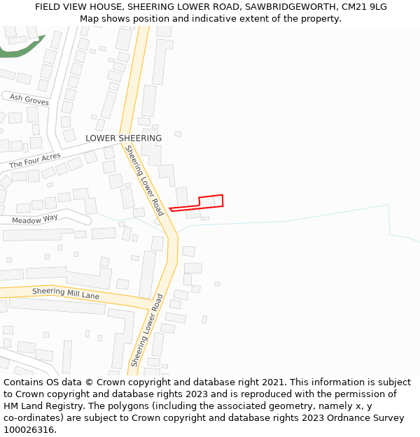 FIELD VIEW HOUSE, SHEERING LOWER ROAD, SAWBRIDGEWORTH, CM21 9LG: Location map and indicative extent of plot