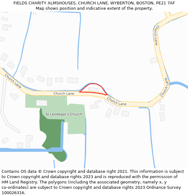 FIELDS CHARITY ALMSHOUSES, CHURCH LANE, WYBERTON, BOSTON, PE21 7AF: Location map and indicative extent of plot