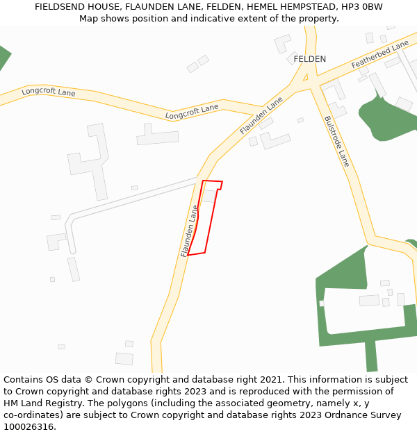FIELDSEND HOUSE, FLAUNDEN LANE, FELDEN, HEMEL HEMPSTEAD, HP3 0BW: Location map and indicative extent of plot