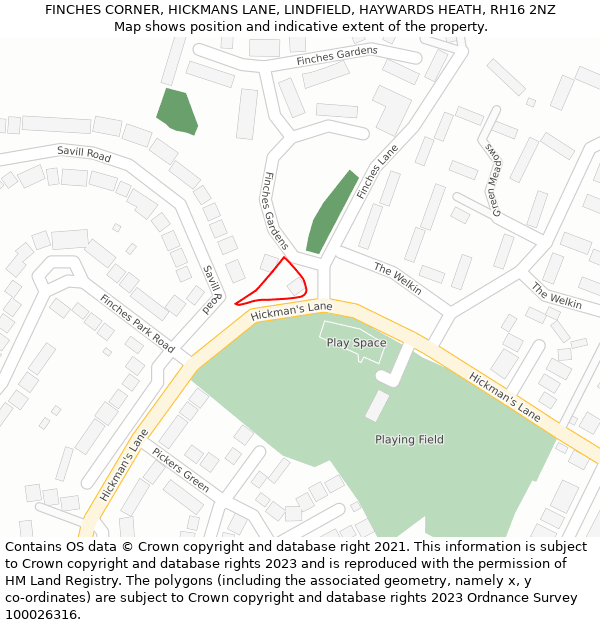 FINCHES CORNER, HICKMANS LANE, LINDFIELD, HAYWARDS HEATH, RH16 2NZ: Location map and indicative extent of plot