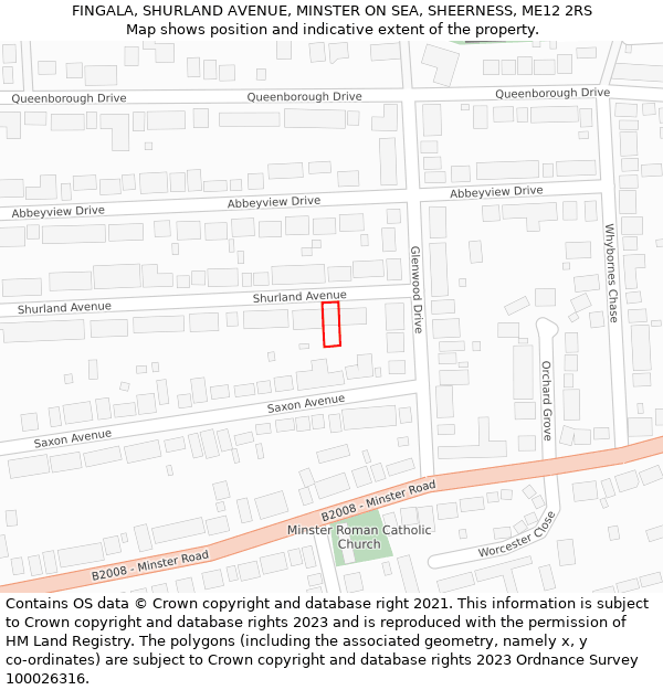 FINGALA, SHURLAND AVENUE, MINSTER ON SEA, SHEERNESS, ME12 2RS: Location map and indicative extent of plot