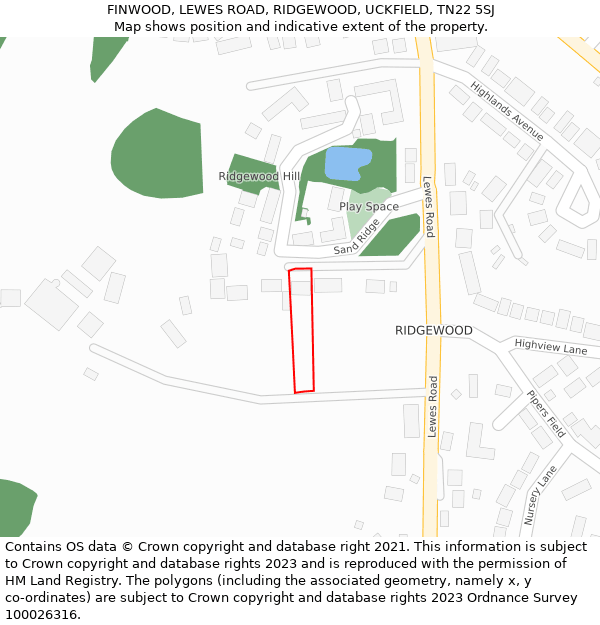 FINWOOD, LEWES ROAD, RIDGEWOOD, UCKFIELD, TN22 5SJ: Location map and indicative extent of plot