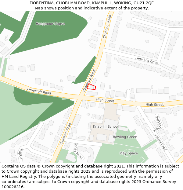 FIORENTINA, CHOBHAM ROAD, KNAPHILL, WOKING, GU21 2QE: Location map and indicative extent of plot