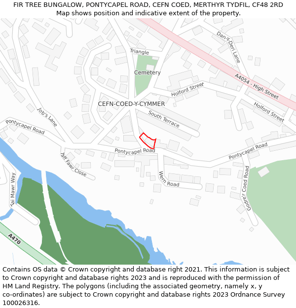 FIR TREE BUNGALOW, PONTYCAPEL ROAD, CEFN COED, MERTHYR TYDFIL, CF48 2RD: Location map and indicative extent of plot