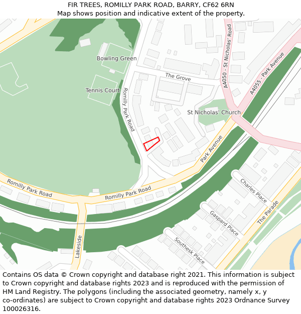 FIR TREES, ROMILLY PARK ROAD, BARRY, CF62 6RN: Location map and indicative extent of plot