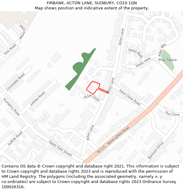 FIRBANK, ACTON LANE, SUDBURY, CO10 1QN: Location map and indicative extent of plot