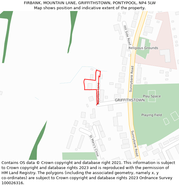 FIRBANK, MOUNTAIN LANE, GRIFFITHSTOWN, PONTYPOOL, NP4 5LW: Location map and indicative extent of plot