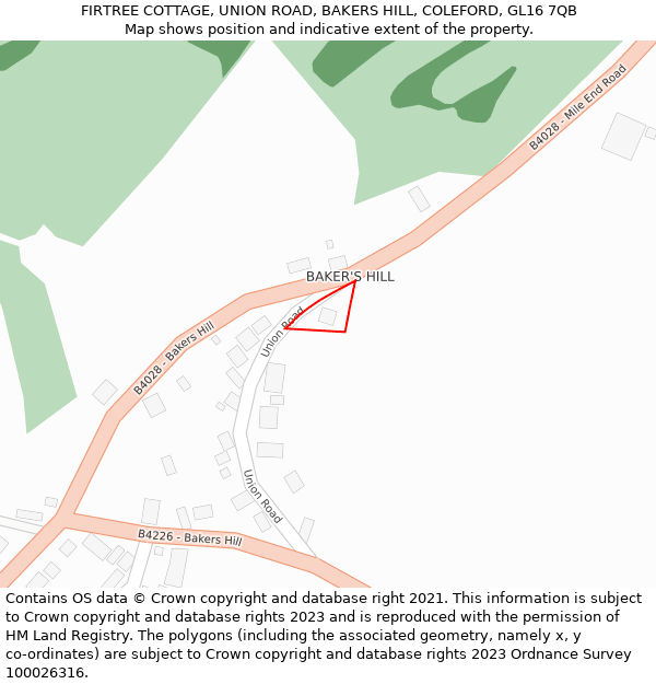 FIRTREE COTTAGE, UNION ROAD, BAKERS HILL, COLEFORD, GL16 7QB: Location map and indicative extent of plot