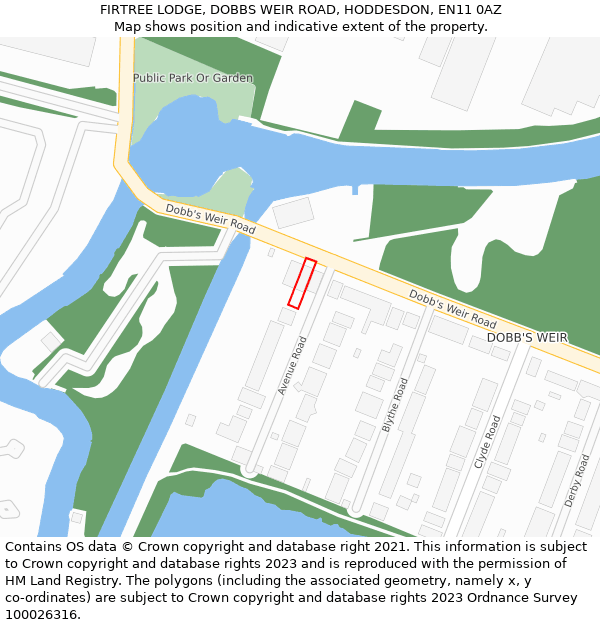 FIRTREE LODGE, DOBBS WEIR ROAD, HODDESDON, EN11 0AZ: Location map and indicative extent of plot
