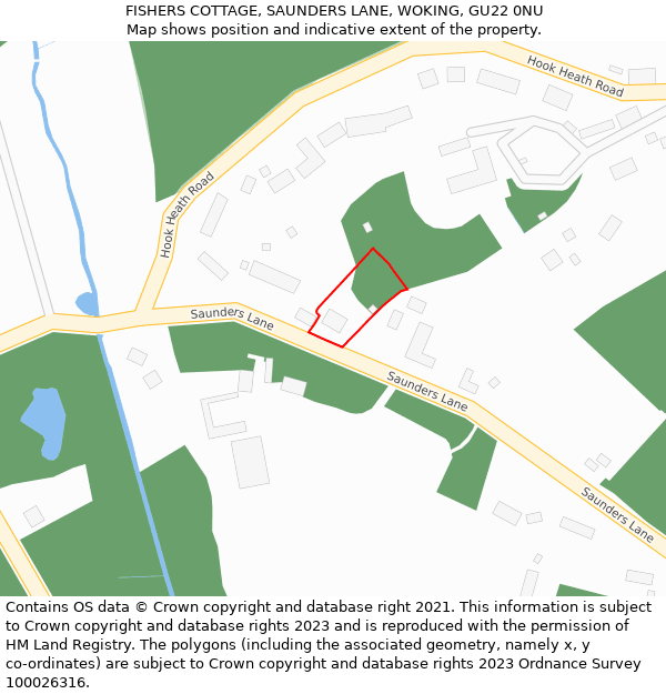 FISHERS COTTAGE, SAUNDERS LANE, WOKING, GU22 0NU: Location map and indicative extent of plot