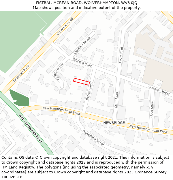 FISTRAL, MCBEAN ROAD, WOLVERHAMPTON, WV6 0JQ: Location map and indicative extent of plot