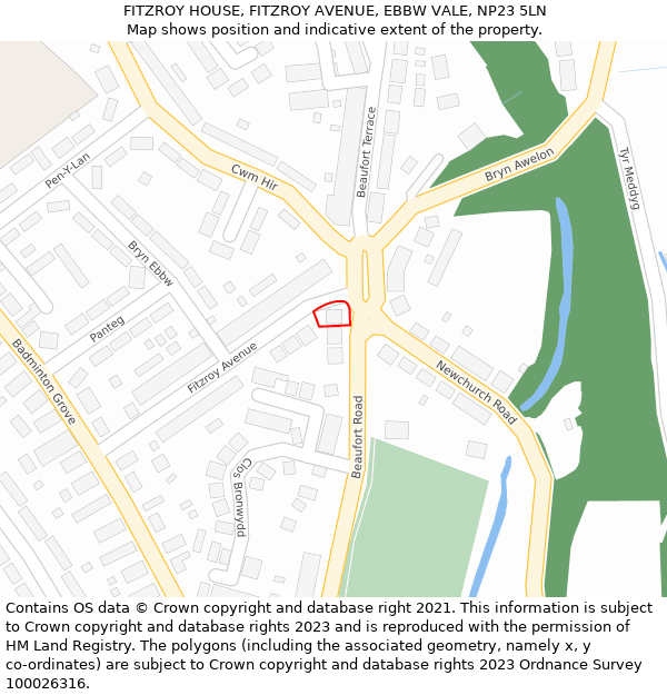 FITZROY HOUSE, FITZROY AVENUE, EBBW VALE, NP23 5LN: Location map and indicative extent of plot