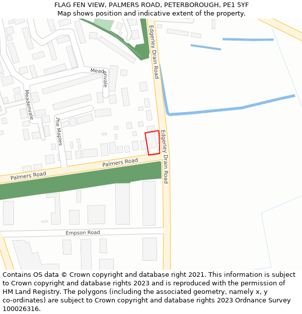 FLAG FEN VIEW, PALMERS ROAD, PETERBOROUGH, PE1 5YF: Location map and indicative extent of plot