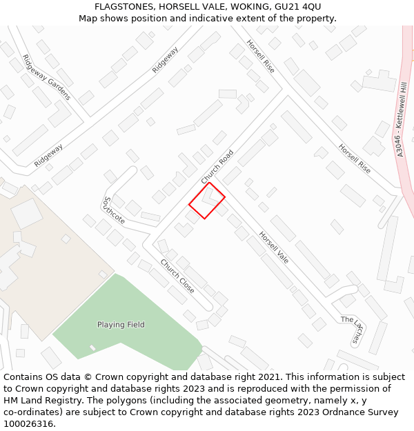 FLAGSTONES, HORSELL VALE, WOKING, GU21 4QU: Location map and indicative extent of plot