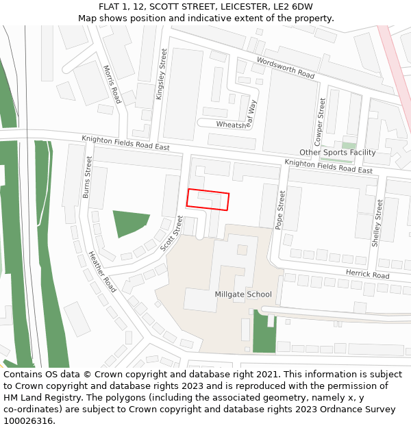 FLAT 1, 12, SCOTT STREET, LEICESTER, LE2 6DW: Location map and indicative extent of plot