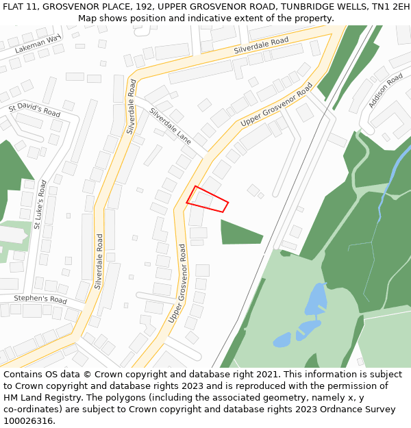 FLAT 11, GROSVENOR PLACE, 192, UPPER GROSVENOR ROAD, TUNBRIDGE WELLS, TN1 2EH: Location map and indicative extent of plot