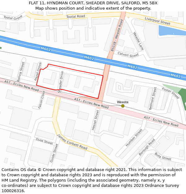 FLAT 11, HYNDMAN COURT, SHEADER DRIVE, SALFORD, M5 5BX: Location map and indicative extent of plot