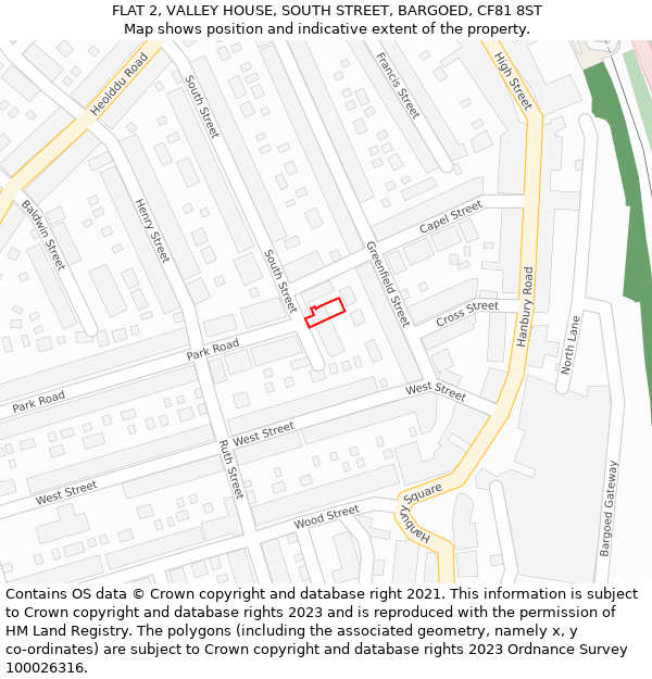 FLAT 2, VALLEY HOUSE, SOUTH STREET, BARGOED, CF81 8ST: Location map and indicative extent of plot