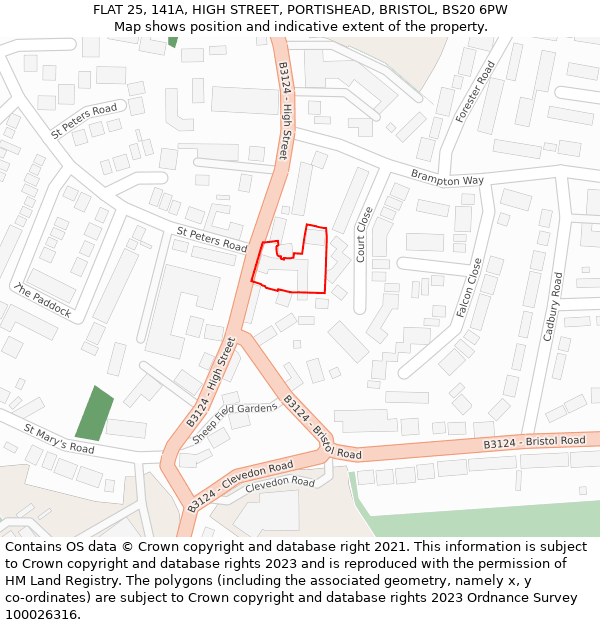 FLAT 25, 141A, HIGH STREET, PORTISHEAD, BRISTOL, BS20 6PW: Location map and indicative extent of plot