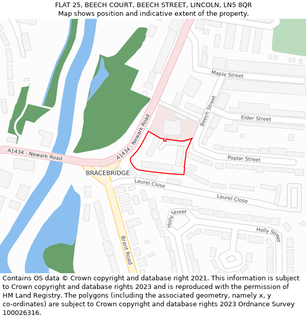 FLAT 25, BEECH COURT, BEECH STREET, LINCOLN, LN5 8QR: Location map and indicative extent of plot