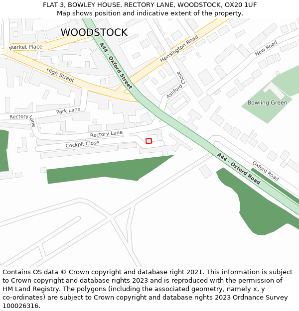 FLAT 3, BOWLEY HOUSE, RECTORY LANE, WOODSTOCK, OX20 1UF: Location map and indicative extent of plot