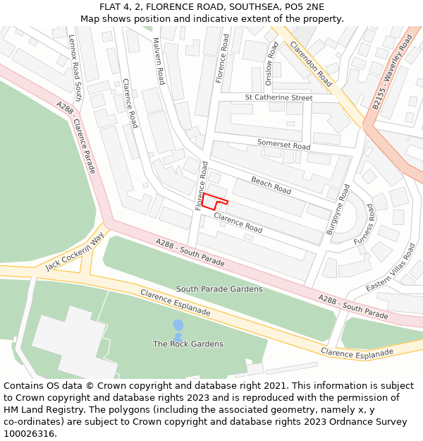 FLAT 4, 2, FLORENCE ROAD, SOUTHSEA, PO5 2NE: Location map and indicative extent of plot