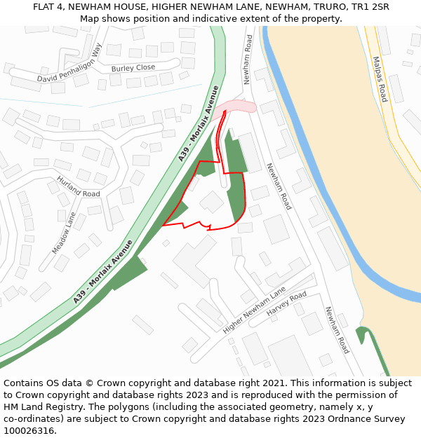 FLAT 4, NEWHAM HOUSE, HIGHER NEWHAM LANE, NEWHAM, TRURO, TR1 2SR: Location map and indicative extent of plot