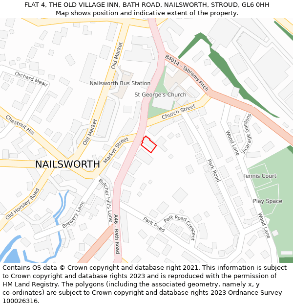 FLAT 4, THE OLD VILLAGE INN, BATH ROAD, NAILSWORTH, STROUD, GL6 0HH: Location map and indicative extent of plot