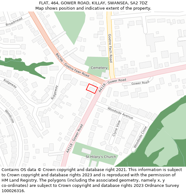 FLAT, 464, GOWER ROAD, KILLAY, SWANSEA, SA2 7DZ: Location map and indicative extent of plot