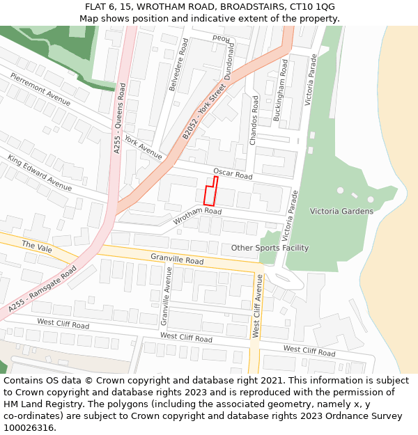 FLAT 6, 15, WROTHAM ROAD, BROADSTAIRS, CT10 1QG: Location map and indicative extent of plot