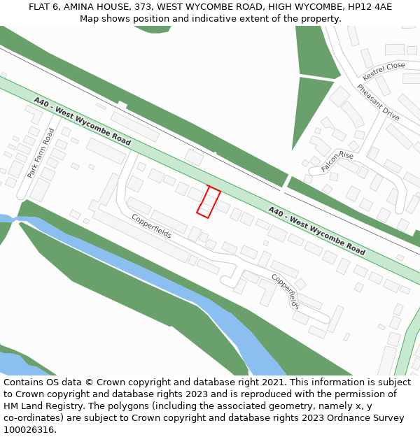 FLAT 6, AMINA HOUSE, 373, WEST WYCOMBE ROAD, HIGH WYCOMBE, HP12 4AE: Location map and indicative extent of plot