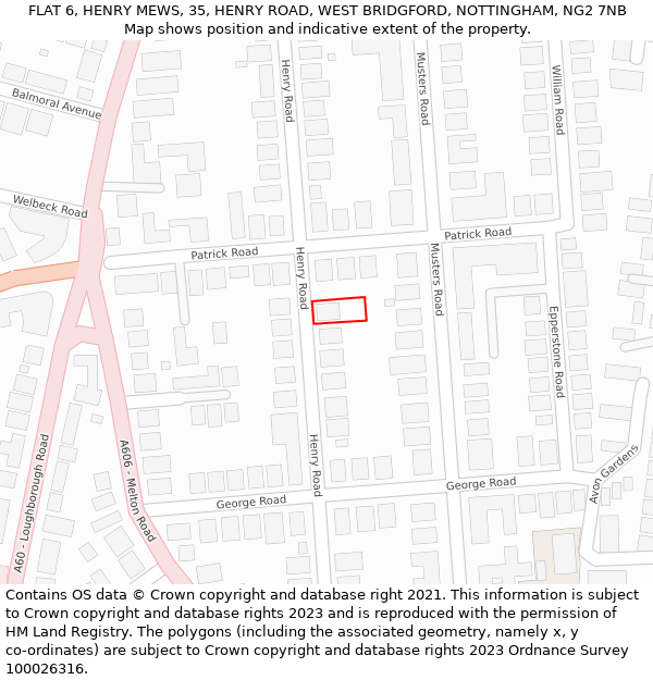 FLAT 6, HENRY MEWS, 35, HENRY ROAD, WEST BRIDGFORD, NOTTINGHAM, NG2 7NB: Location map and indicative extent of plot