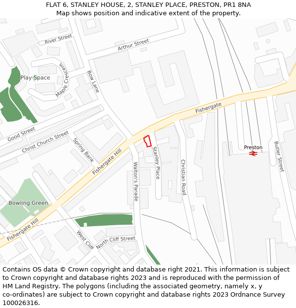 FLAT 6, STANLEY HOUSE, 2, STANLEY PLACE, PRESTON, PR1 8NA: Location map and indicative extent of plot