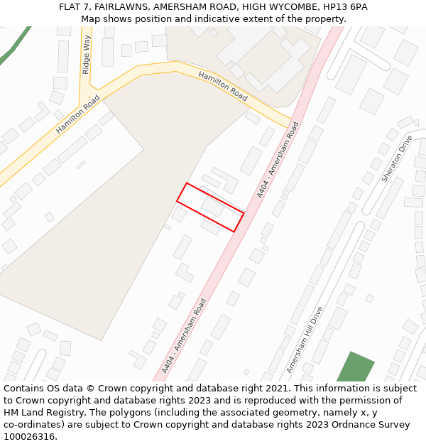 FLAT 7, FAIRLAWNS, AMERSHAM ROAD, HIGH WYCOMBE, HP13 6PA: Location map and indicative extent of plot