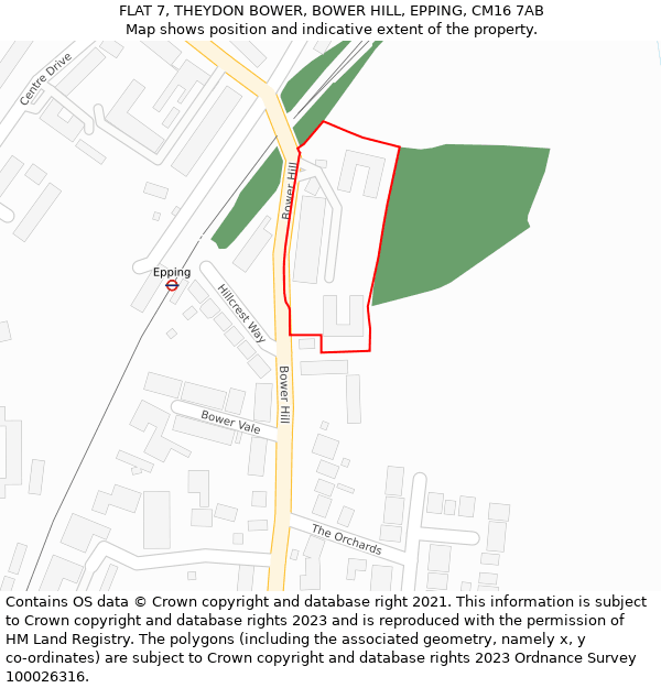 FLAT 7, THEYDON BOWER, BOWER HILL, EPPING, CM16 7AB: Location map and indicative extent of plot