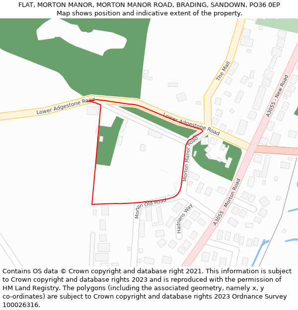 FLAT, MORTON MANOR, MORTON MANOR ROAD, BRADING, SANDOWN, PO36 0EP: Location map and indicative extent of plot