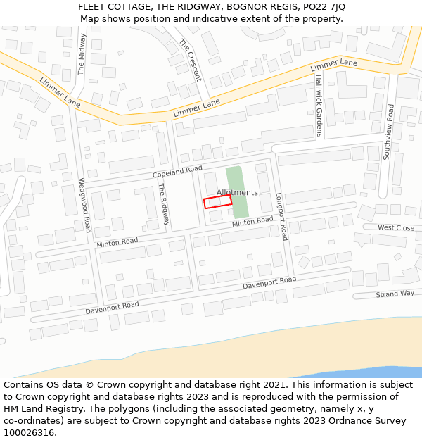 FLEET COTTAGE, THE RIDGWAY, BOGNOR REGIS, PO22 7JQ: Location map and indicative extent of plot