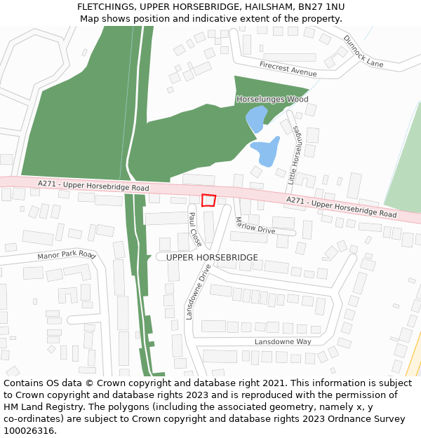 FLETCHINGS, UPPER HORSEBRIDGE, HAILSHAM, BN27 1NU: Location map and indicative extent of plot