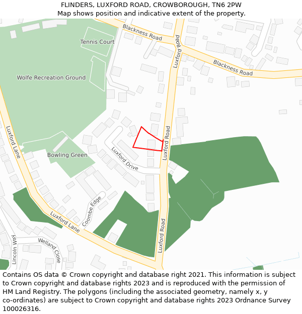 FLINDERS, LUXFORD ROAD, CROWBOROUGH, TN6 2PW: Location map and indicative extent of plot