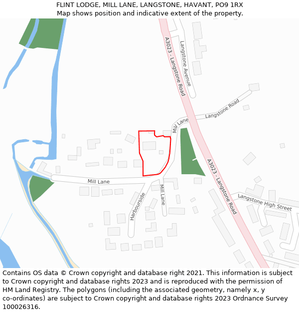 FLINT LODGE, MILL LANE, LANGSTONE, HAVANT, PO9 1RX: Location map and indicative extent of plot