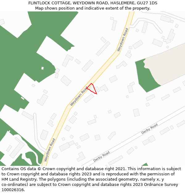 FLINTLOCK COTTAGE, WEYDOWN ROAD, HASLEMERE, GU27 1DS: Location map and indicative extent of plot