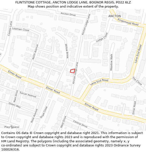 FLINTSTONE COTTAGE, ANCTON LODGE LANE, BOGNOR REGIS, PO22 6LZ: Location map and indicative extent of plot