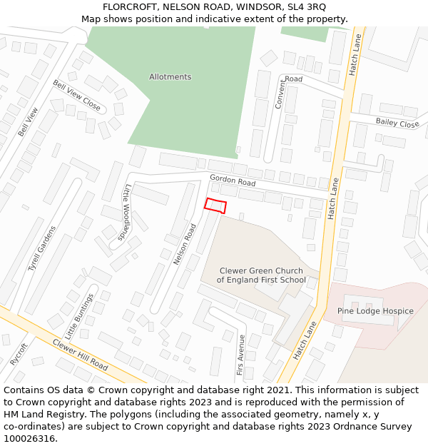 FLORCROFT, NELSON ROAD, WINDSOR, SL4 3RQ: Location map and indicative extent of plot