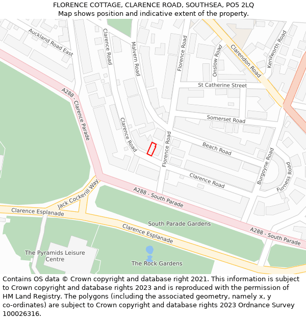 FLORENCE COTTAGE, CLARENCE ROAD, SOUTHSEA, PO5 2LQ: Location map and indicative extent of plot